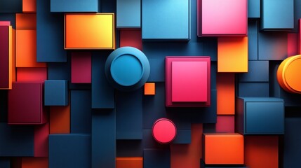 Fototapete - Modern 3D background abstract geometric shapes and bold colors blending seamlessly into an artistic and visually appealing design