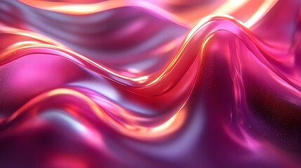 Fototapete - Modern abstract 3D background wavy glass shapes and magenta tones highlighted by neon wave effects for a dynamic art design