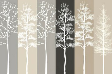 Poster - Modern abstract art of trees using geometric shapes and pastel color blocks, illustration, AI generated