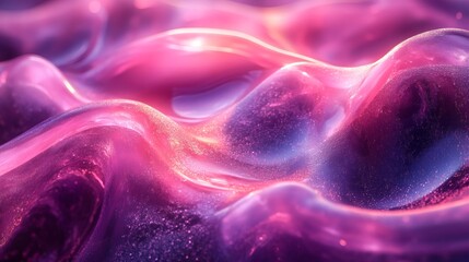 Fototapete - Modern abstract 3D background wavy glass shapes and magenta tones highlighted by neon wave effects for a dynamic art design