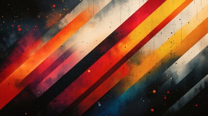 Poster - Multicolored diagonal lines streaking across geometric background creating depth with layered intersections and bold contrasting tones