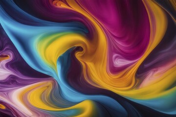 Poster - Psychedelic digital art with swirling patterns in blue, yellow, and purple hues, AI generated