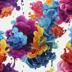 Poster - Dynamic abstract with a mix of purple, blue, yellow, and red fluid shapes, AI generated