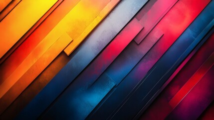 Poster - Multicolored diagonal lines streaking across geometric background creating depth with layered intersections and bold contrasting tones