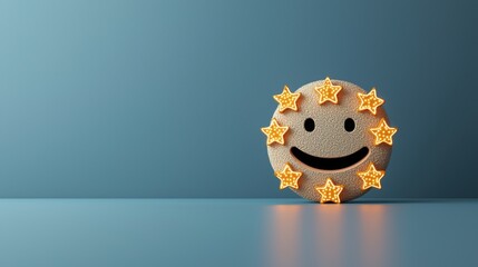 Wall Mural - Customer expectation for satisfaction. Smiley face with stars on a blue background.