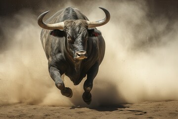 angry bull attacking in a coral, ai generated