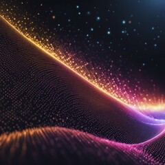 Poster - Flowing lines and particles in orange and pink on a dark background creating a sense of movement and energy, AI generated