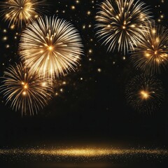 Poster - Glittering gold fireworks illuminate the night sky with a bright and festive display, AI generated