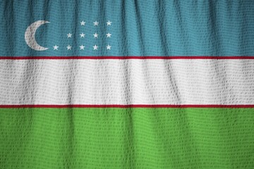 Poster - Closeup of Ruffled Uzbekistan Flag, Uzbekistan Flag Blowing in Wind