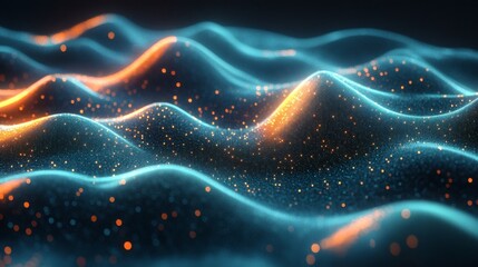 Poster - Neon green blue background with abstract threedimensional wave designs and bright glowing textures creating a hightech modern aesthetic