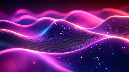 Fototapete - Neon wave effects blending abstract 3D background of wavy glass shapes and rich tones for a hightech art design