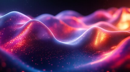 Fototapete - Neon wave effects blending abstract 3D background of wavy glass shapes and rich tones for a hightech art design