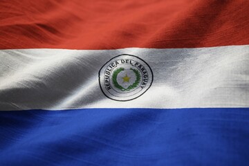 Poster - Closeup of Ruffled Paraguay Flag, Paraguay Flag Blowing in Wind