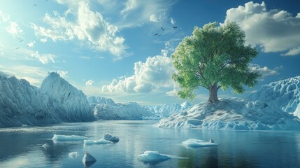 Sticker - Solitary Tree on an Iceberg Landscape