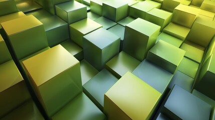 Poster - Green shaded cubes with dramatic lighting and shadow creating depth, ai generated, AI generated