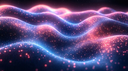 Poster - Neon wave textures glowing geometric patterns in blue and pink shades forming a hightech modern digital wallpaper