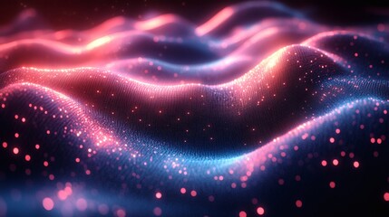 Fototapete - Neon wave textures glowing geometric patterns in blue and pink shades forming a hightech modern digital wallpaper