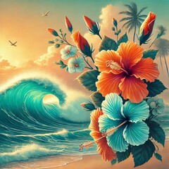 Wall Mural - Hibiscus by the sea breeze