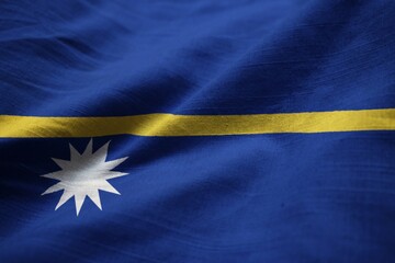Poster - Closeup of Ruffled Nauru Flag, Nauru Flag Blowing in Wind