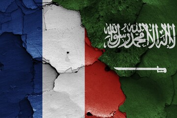 Wall Mural - Flags of France and Saudi Arabia painted on cracked wall