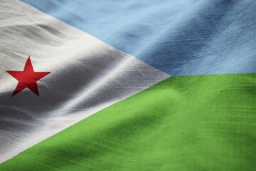 Poster - Closeup of Ruffled Djibouti Flag, Djibouti Flag Blowing in Wind