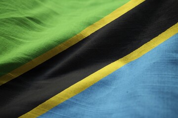 Poster - Closeup of Ruffled Tanzania Flag, Tanzania Flag Blowing in Wind