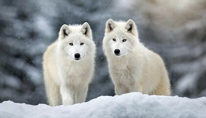  KI generated, Germany, animal, animals, mammal, mammals, biotope, habitat, two foraging, wildlife, ice, winter, snow, winter forest, white, white, algonquin wolf (Canis lupus lycaon), Bavarian Forest, Germany, Europe