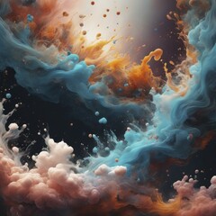 Poster - Abstract swirls of paint in blue, orange, and pink creating a flowing and dynamic visual effect, AI generated