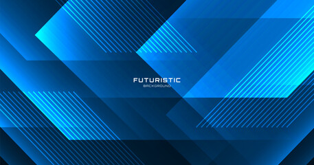Poster - Blue lines techno abstract background overlap layer on dark space with diagonal shape effect decoration. Modern graphic design element stripes style concept for web banner, card, or brochure cover