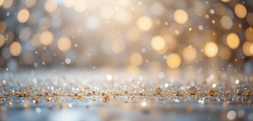 Golden and silver particles with shimmering sprinkles for a festive holiday celebration background