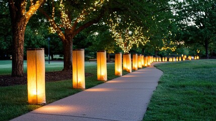 Fototapete - Line of lanterns lighting up a cultural festival night, symbolizing connection and tradition in a serene setting with a neutral background