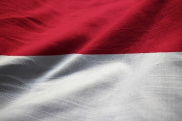 Poster - Closeup of Ruffled Indonesia Flag, Indonesia Flag Blowing in Wind
