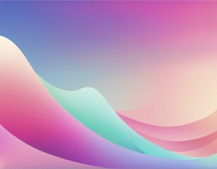 Poster - Wave-like shapes with soft gradients of pink and blue creating a serene digital art piece, AI generated