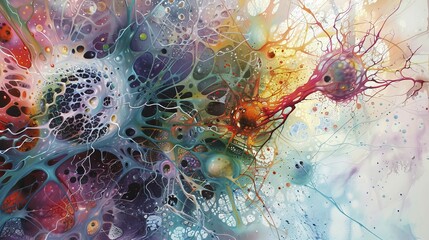 Poster - Abstract fluid art with vibrant, organic cell-like shapes in a multitude of colors, ai generated, AI generated