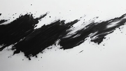 Poster - Soft jagged brush stroke splashes in black ink on a white background creating a contrast of rough and smooth textures in a minimalist abstract style
