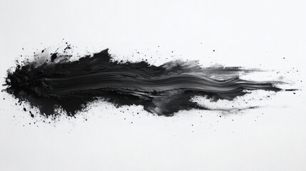 Poster - Soft jagged brush stroke splashes in black ink on a white background creating a contrast of rough and smooth textures in a minimalist abstract style