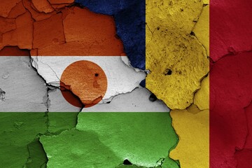 Wall Mural - Flags of Niger and Chad painted on cracked wall