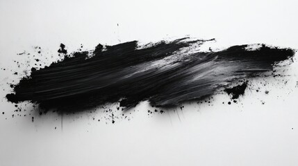Fototapete - Soft jagged brush stroke splashes in black ink on a white background creating a contrast of rough and smooth textures in a minimalist abstract style