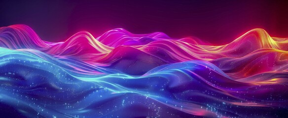 Poster - Abstract digital art with colorful and vibrant neon waves, creating a dynamic visual effect, AI generated