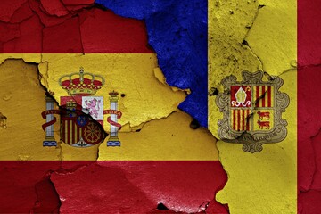 Wall Mural - Flags of Spain and Andorra painted on cracked wall