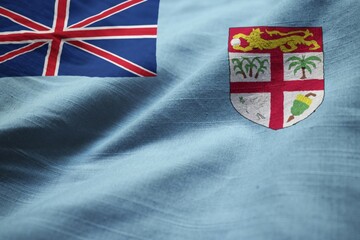 Poster - Closeup of Ruffled Fiji Flag, Fiji Flag Blowing in Wind