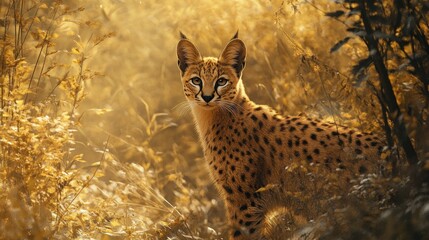 Canvas Print - Serval in Golden Light: A Wild Cat in the African Bush