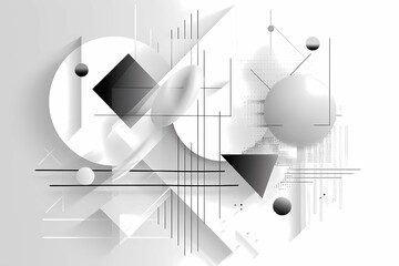Poster - Monochrome abstract geometric composition with various shapes and textures, illustration, AI generated