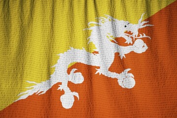 Poster - Ruffled Flag of Bhutan Blowing in Wind