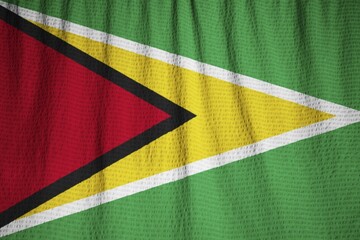 Poster - Closeup of Ruffled Guyana Flag, Guyana Flag Blowing in Wind