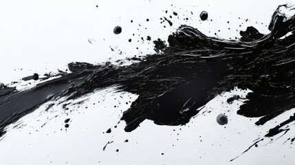 Fototapete - Thick black ink brush strokes creating dynamic splashes splatters on a white background evoking an expressive abstract pattern full of bold contrasts