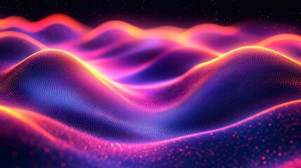 Fototapete - Threedimensional wave patterns vibrant neon colors and glowing textures forming an abstract modern digital wallpaper