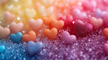 Poster - Tiny cute hearts every color imaginable filling the scene like a joyful ocean of love radiating warmth and positivity across a soft pastel background