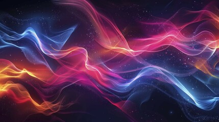 Leinwandbilder - Abstract digital artwork with vibrant color waves in blue, pink, red, and orange on a dark background, AI generated