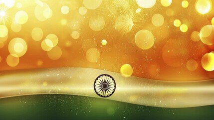 Poster - Indian flag against a background of golden light and sparkles, evoking a sense of celebration, AI generated